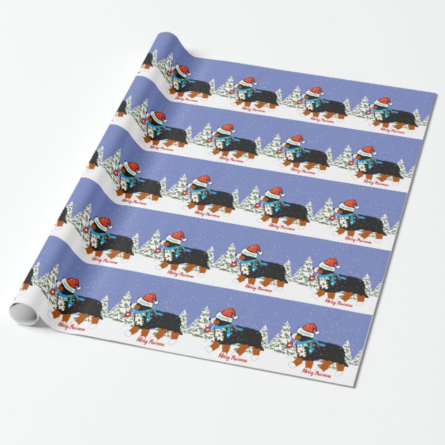 Papier Cadeau Personnalisé Noël Bernese Mountain Chien coquin (Déroulé)