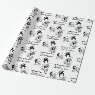 Papier Cadeau Personnalisé Noël Vintage Funny Père Noël noir bla
