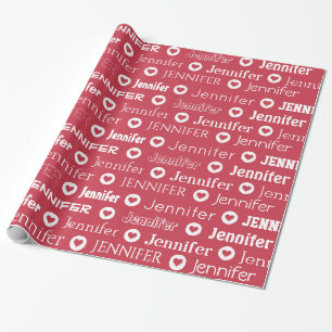 Papier Cadeau Personnalisé Nom personnalisé Motif de coeur rose 