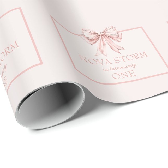 Papier Cadeau Personnalisé Pastel Blush Pink Coquette Jalon (Coin rond)