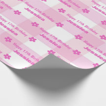 Personnalisé rose blanc Plaid Joyeux 17e anniversa