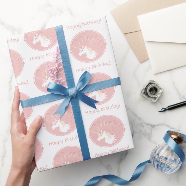 Papier Cadeau Personnalisé Rose Lumière rose Blanc Magique Unico (Cadeaux)