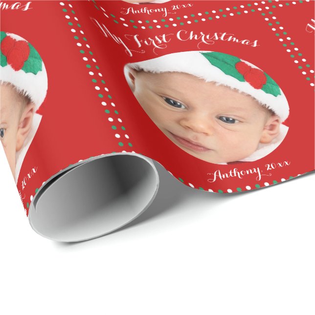 Papier Cadeau Personnalisé Rouge Mon premier papier d'enveloppem (Coin rond)