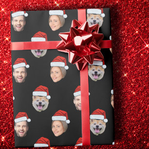Papier Cadeau Personnalisé Santa Hat Face 3 Photos Noir
