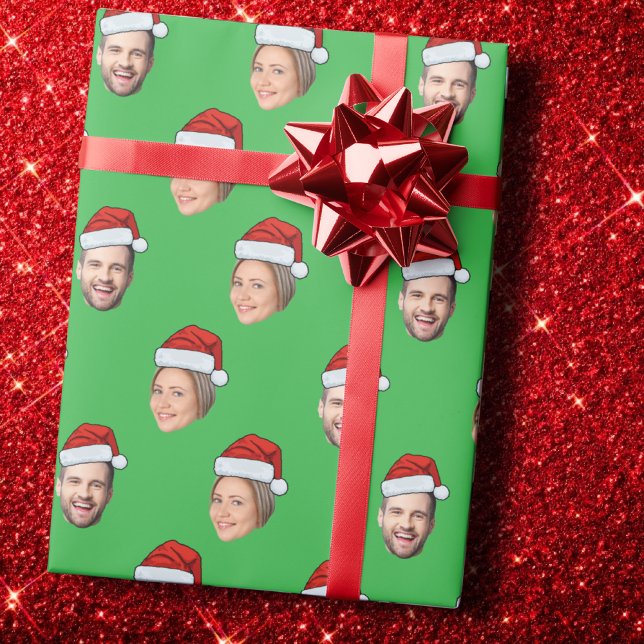 Papier Cadeau Personnalisé Visage 2 Photo Santa Hat Noël Cadeau  (Créateur téléchargé)