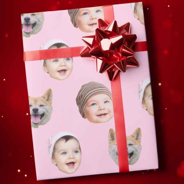 Papier Cadeau Personnalisé Visage bébé, Personnalisé Famille 3 P (Créateur téléchargé)