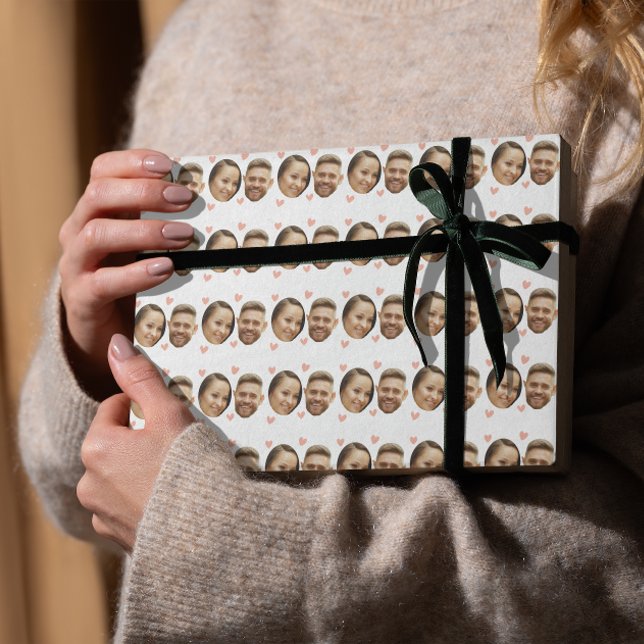 Papier Cadeau Personnalisé Visage Coeur Drôle Couple Motif (Custom Face Picture Heart Funny Couple Pattern Wrapping Paper! Featuring your chosen face )