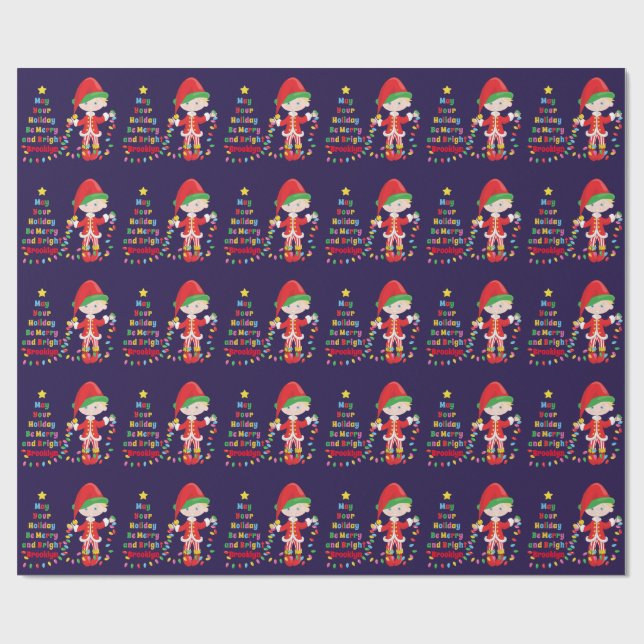 Papier Cadeau Personnaliser Blonde Boy Elf (Plat)