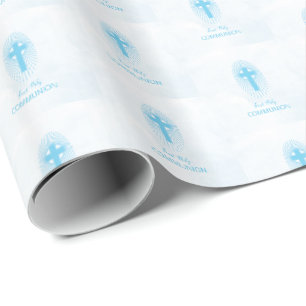 Papier Cadeau Personnaliser, Blue Boy First Holy Communion Cross