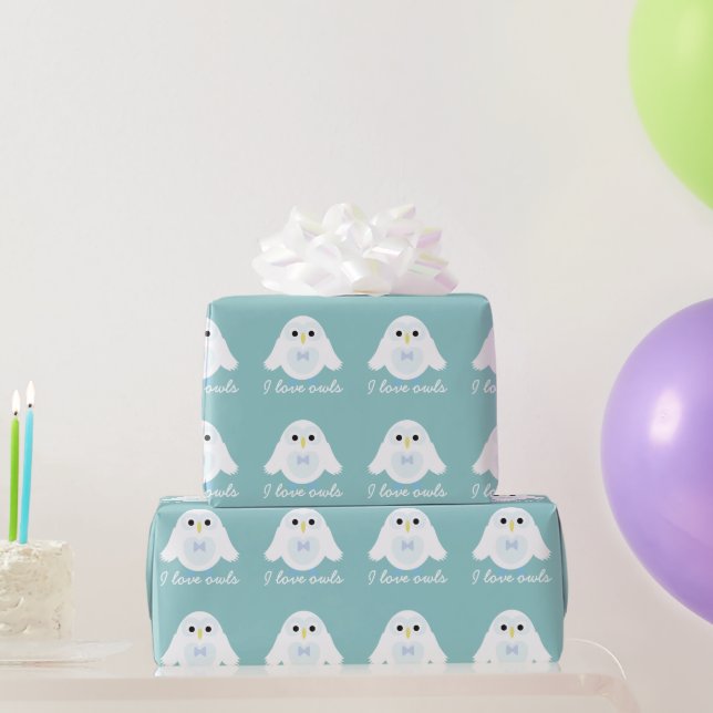 Papier Cadeau Personnaliser Chouette blanche moelleuse neige sur (Cadeaux de fête)