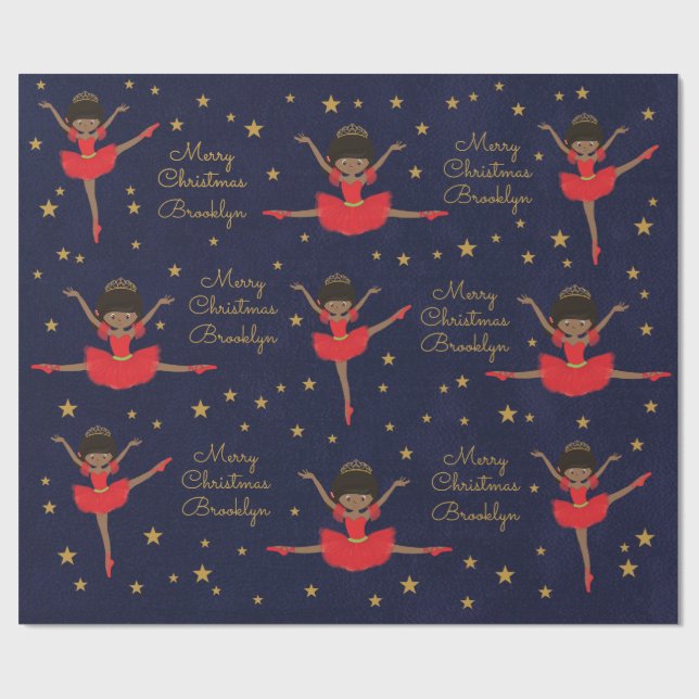 Papier Cadeau Personnaliser la Ballerina de Noël afro-américaine (Plat)