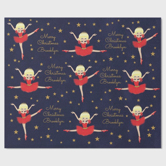 Papier Cadeau Personnaliser la blonde de Noël Ballerina (Plat)