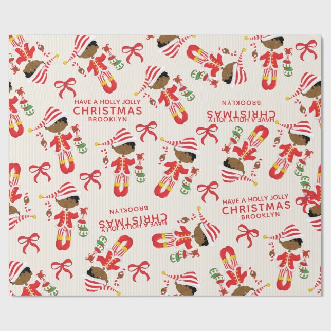 Papier Cadeau Personnaliser le elfe de Noël afro-américain (Plat)