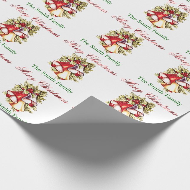 Papier Cadeau Personnaliser le nom Noël Arbre Papier cloches (Coin)