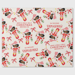 Papier Cadeau Personnaliser l'elfe de Noël afro-américain