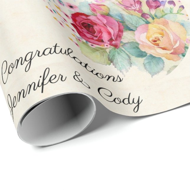 Papier Cadeau Personnaliser les noms des Mariages rose et jaune (Coin rond)