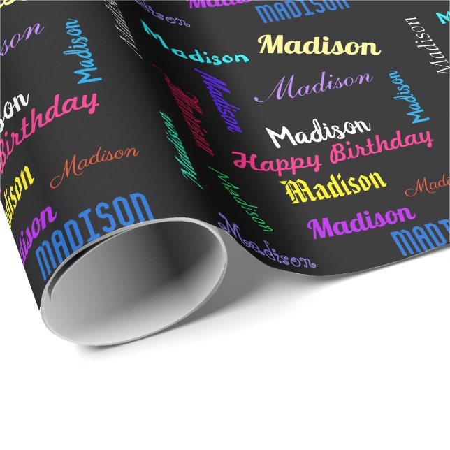 Papier Cadeau Personnaliser Nom Couleurs Gras Joyeux Cadeau Anni (Coin rond)