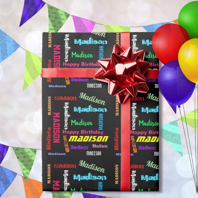 Papier Cadeau Personnaliser Nom Couleurs Gras Joyeux Cadeau Anni (Créateur téléchargé)