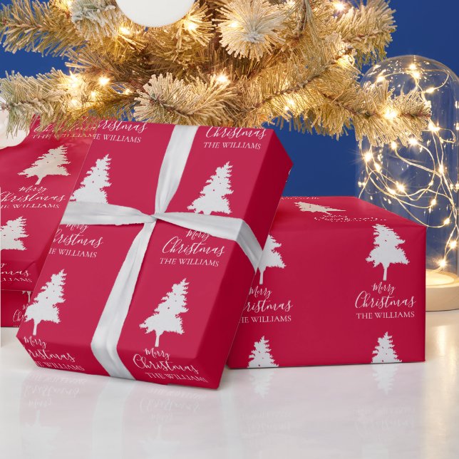 Papier Cadeau Personnaliser Nom de famille Rouge Couleur Blanc N (Vacances)
