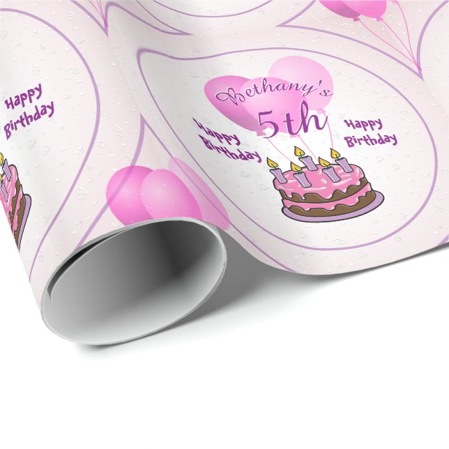 Papier Cadeau Personnalisez les 5èmes ballons de rose de fête (Coin rond)