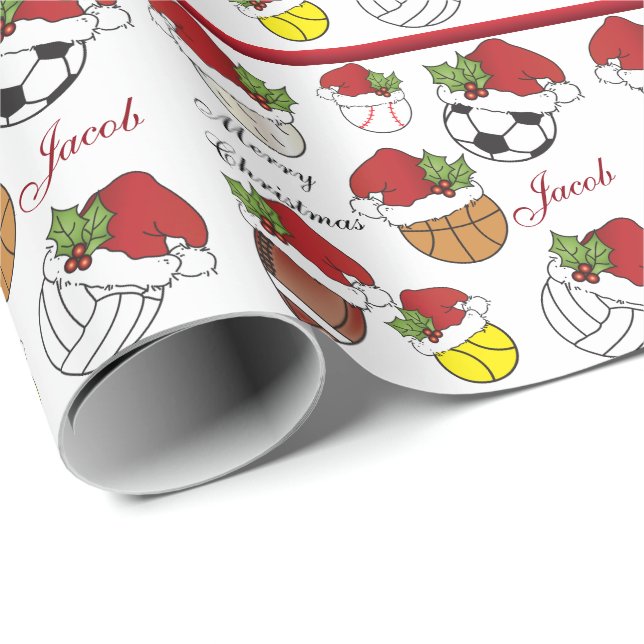 Papier Cadeau Personnalisez les balles de sport du joueur d'équi (Coin rond)