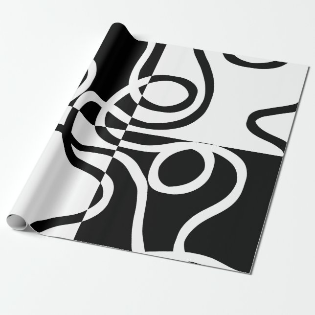 Papier Cadeau Persuasion linéaire II : noir et blanc Abstrait (Déroulé)