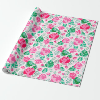 Papier Cadeau Pétales de rose vert rose fleurs jardin mariage