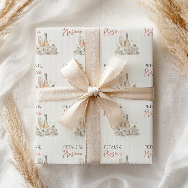 Papier Cadeau Pétales et Prosecco Rose Pâle Enterrement de Vie d (Créateur téléchargé)