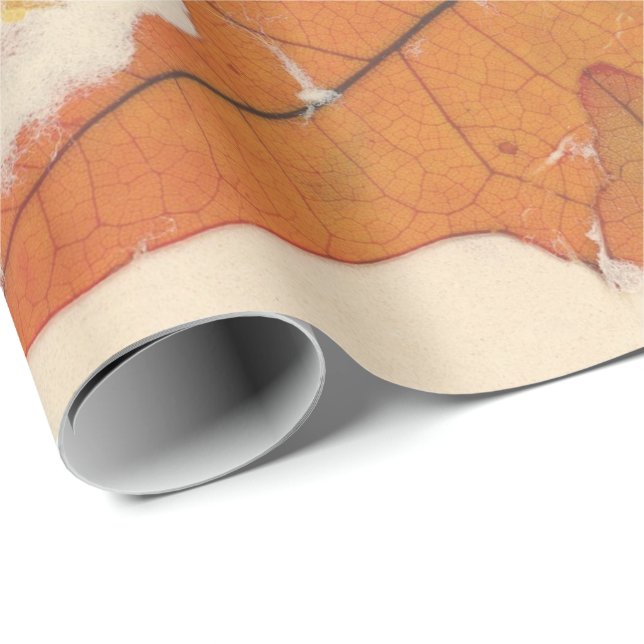Papier Cadeau Pétales Kraft Naturels Bronze Autumn Leaf Orange (Coin rond)
