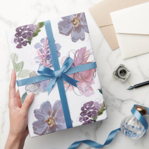 Papier Cadeau Pétales roses violets fond blanc