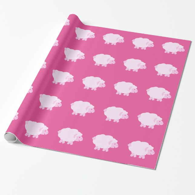 Papier Cadeau Petit agneau rose précieux (Déroulé)