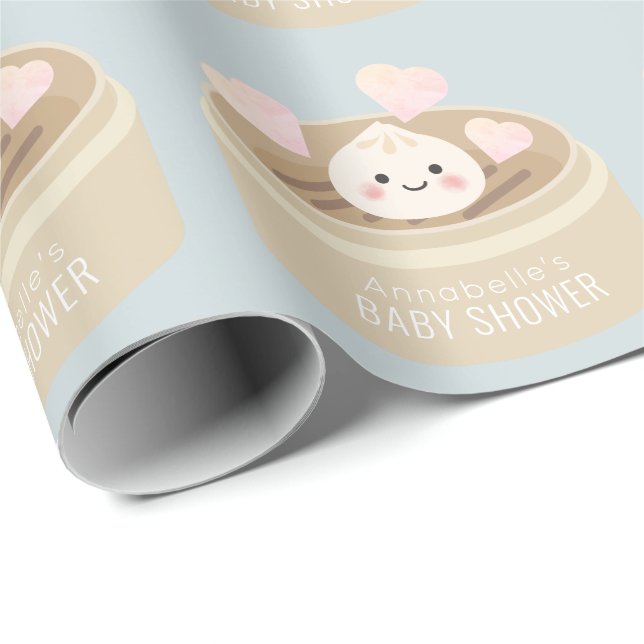 Papier Cadeau Petit Baby shower Dumpling bleu (Coin rond)