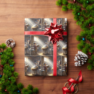 Papier Cadeau Petit batteur Garçon dans une grange stable