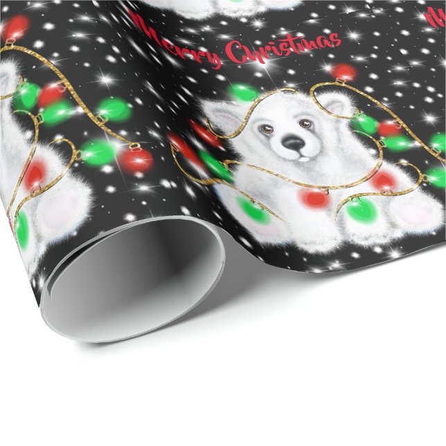 Papier Cadeau Petit bébé ours polaire de Noël, petit ours de Pèr (Coin rond)