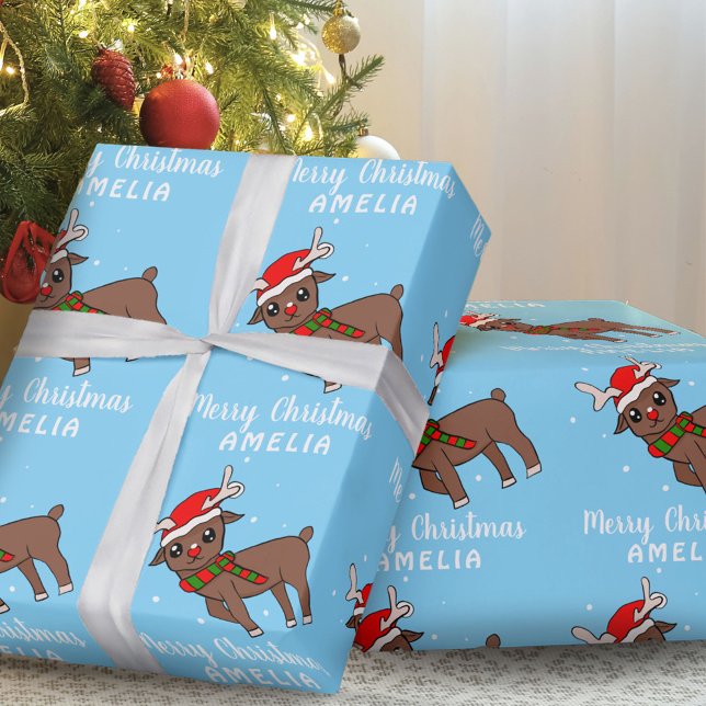 Papier Cadeau Petit Cerf avec les enfants de Santa Hat (Créateur téléchargé)