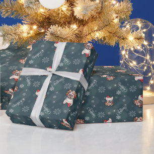 Papier Cadeau Petit Chien à taureaux français Santa Hat Joyeux N
