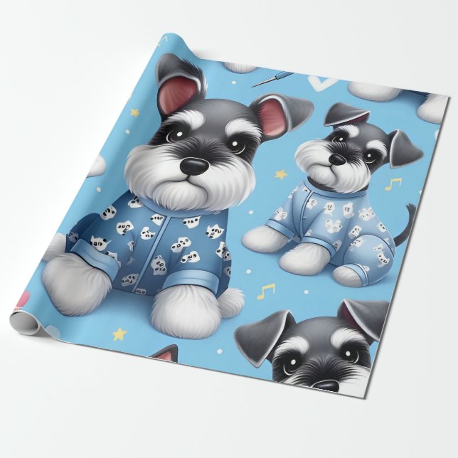 Papier Cadeau Petit Chien De Schnauzer Motif Animal (Déroulé)