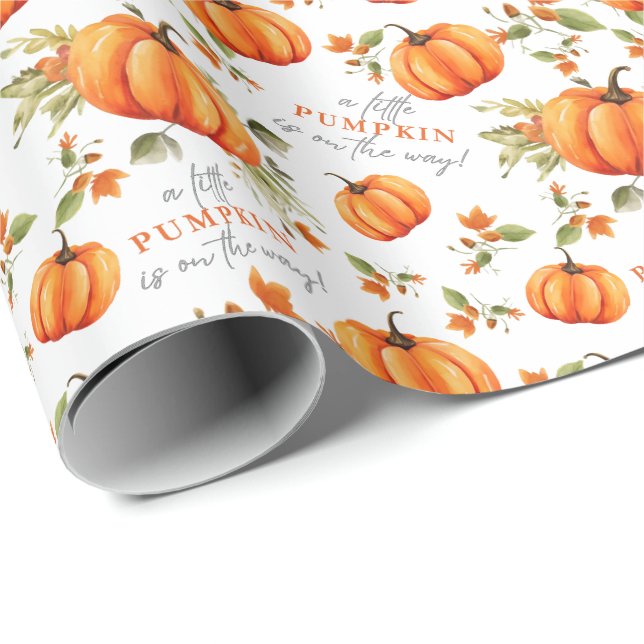 Papier Cadeau Petit Citrouille Sur Le Chemin Baby shower Aquarel (Coin rond)