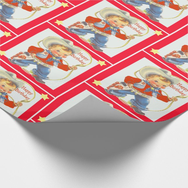 Papier Cadeau Petit cowboy avec le joyeux anniversaire 2 de (Coin)