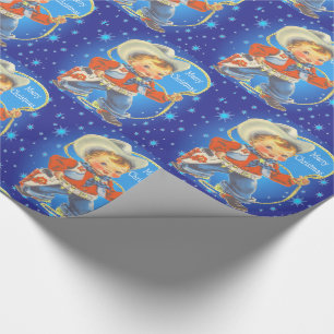 Papier Cadeau Petit Cowboy Rétro Avec Corde Joyeux Noël