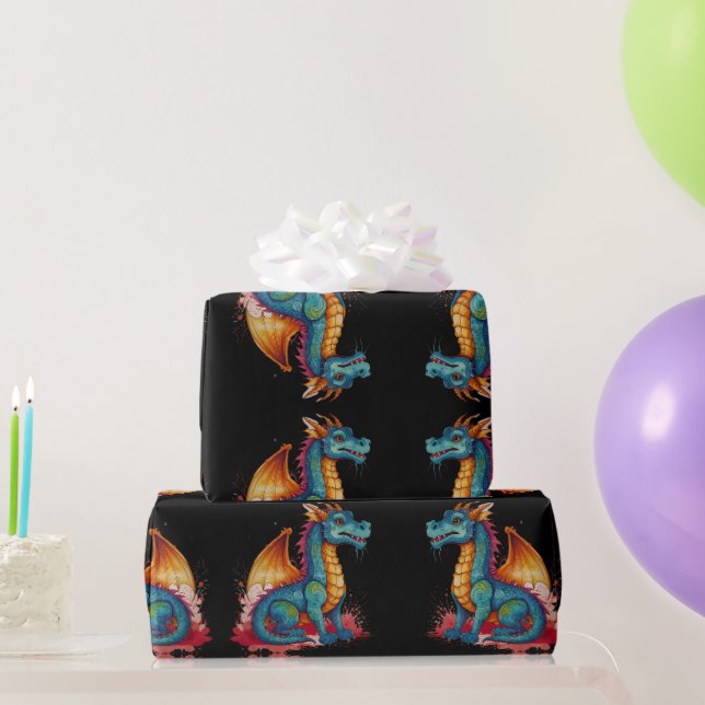 Papier Cadeau Petit dragon coloré (Cadeaux de fête)