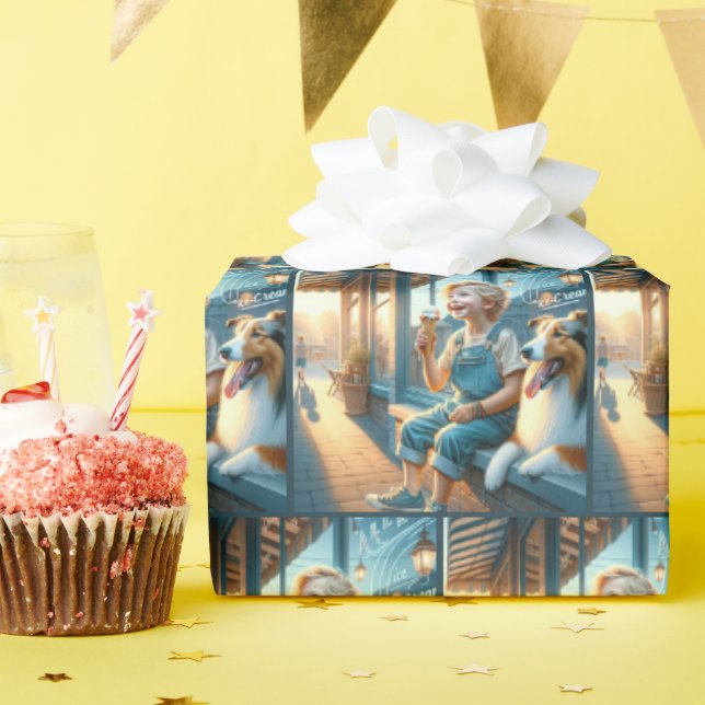 Papier Cadeau Petit Garçon Mangeant Un Cône De Crème De Glace (Fête d'anniversaire)