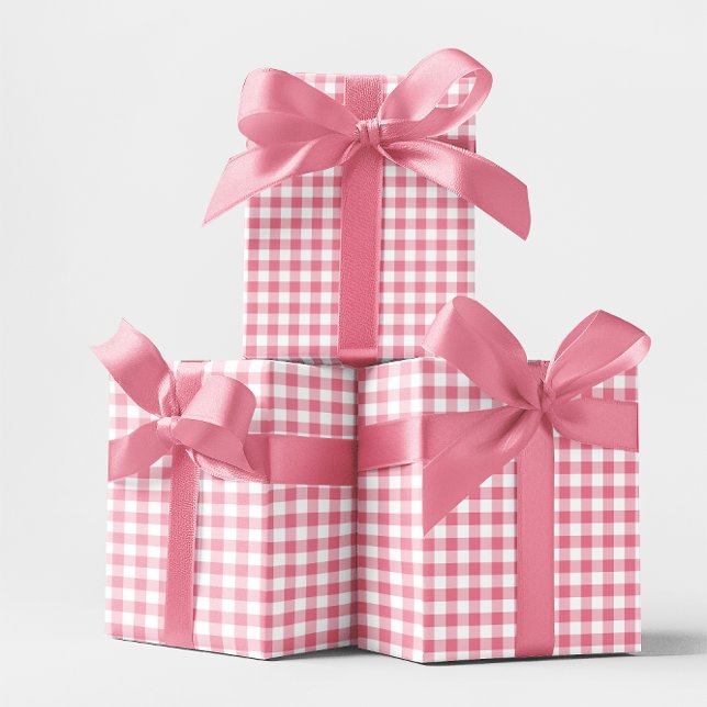 Papier Cadeau Petit Gingham à carreaux rose 2,5 cm (1 inch Pink Gingham Wrapping Paper)