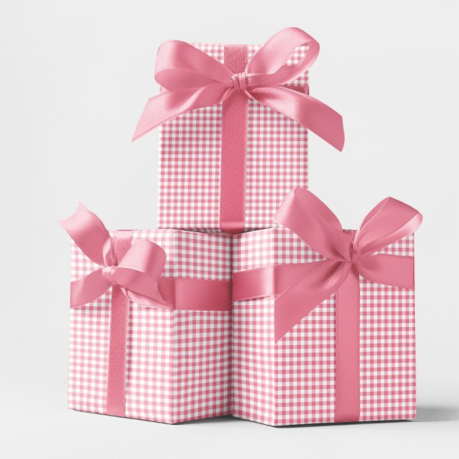 Papier Cadeau Petit Gingham rose (Pink Small Gingham Check Wrapping Paper)
