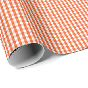 Papier Cadeau Petit guingan orange et blanc lumineux