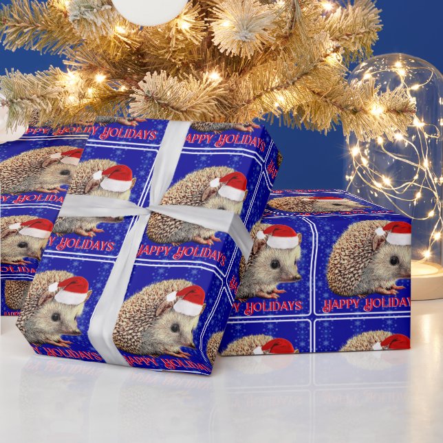 Papier Cadeau Petit hérisson à Santa Hat (Vacances)