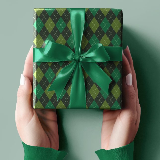 Papier Cadeau Petit Jacquard irlandais vert foncé St Patrick's D (Elegant Dark Green Argyle Pattern For Him. Irish Wedding, For the Groom, Groomsman, St Patrick's Day)