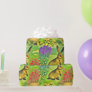Papier Cadeau Petit lièvre dans les fleurs