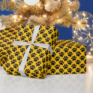 Papier Cadeau Petit motif d'empreinte de patte de chien en noir