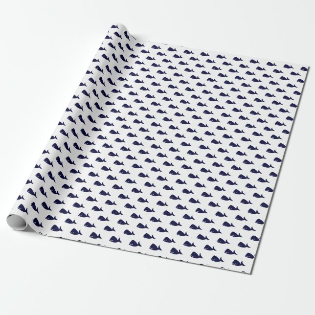 Papier Cadeau Petit motif mignon de baleine de bleu marine sur (Déroulé)